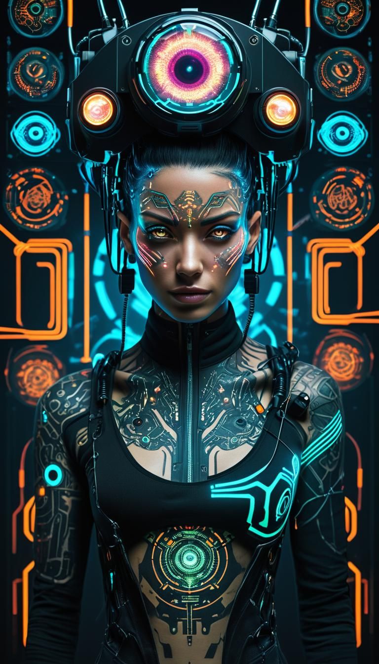 Neon Cyberpunk Portraits with Biotech Features