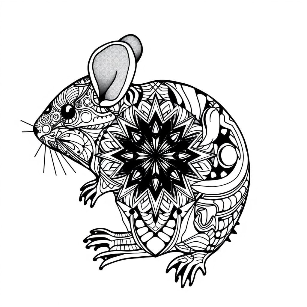 Geometric Mouse in Elegant Black and White Tessellations