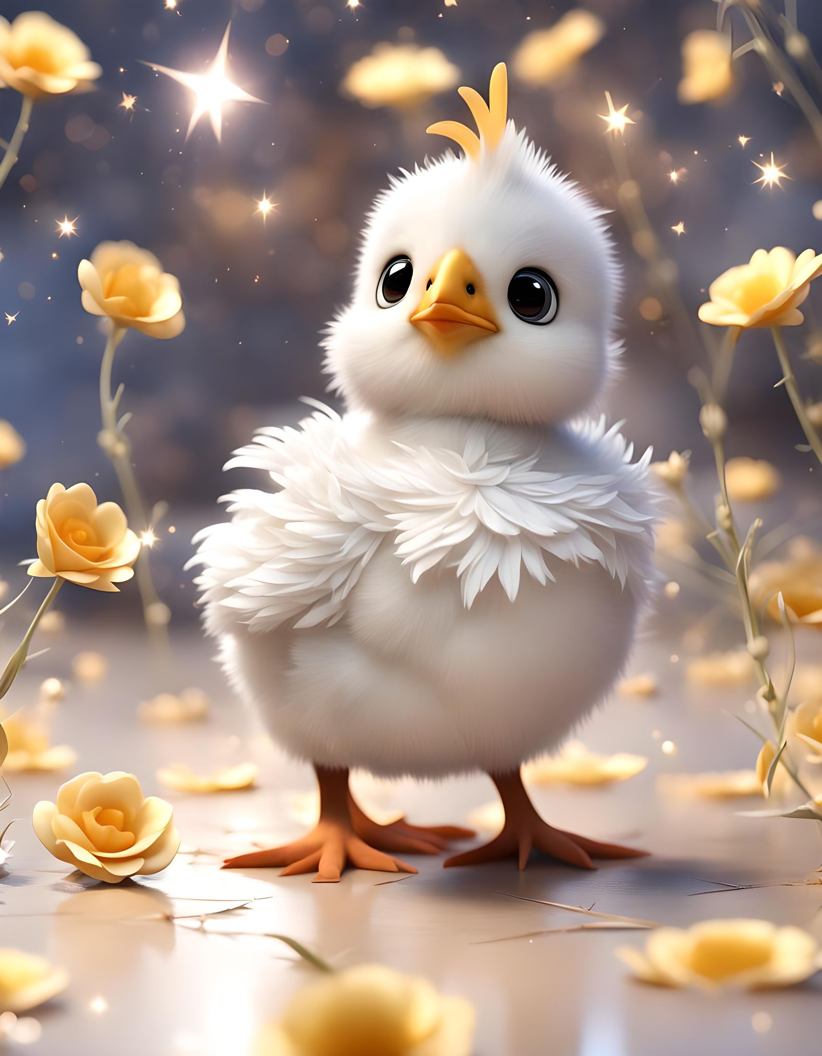 Cute Chibi Chicken in Fairytale Galaxy, 3D Digital Art