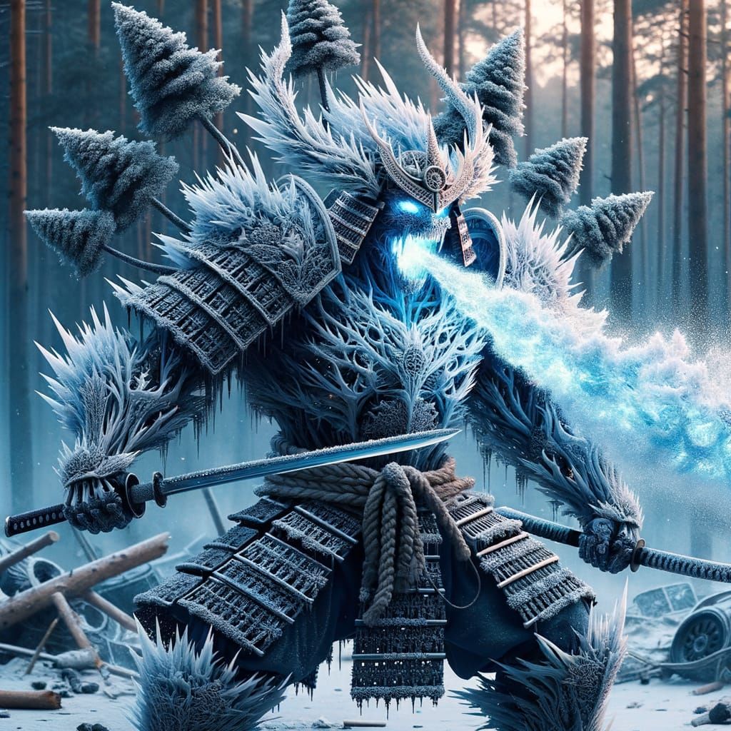 Eternal Samurai Warrior in Snowy Ruins
