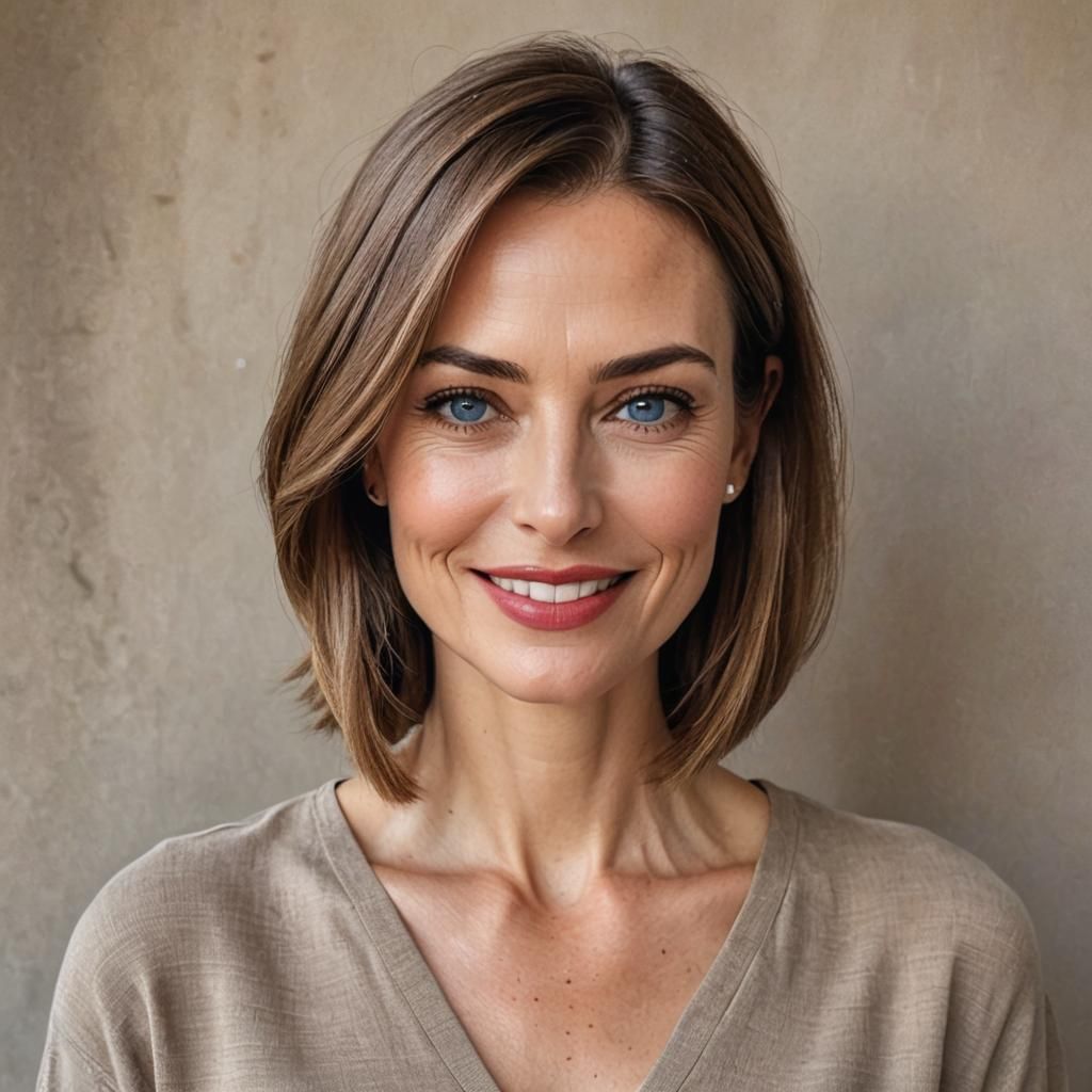 Beautiful Woman with Blue Eyes and Bob Haircut
