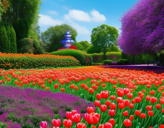 Lace Flower Garden in Gouache Painting Style