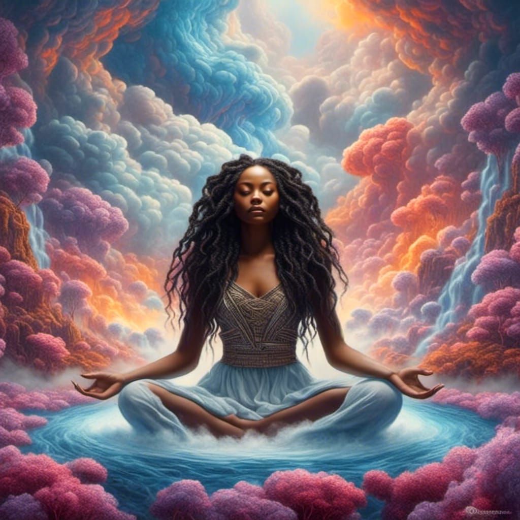 Black Goddesses Meditating in Zen Garden