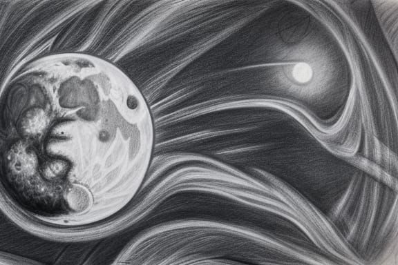 To the moon and back hyperdetailed charcoal drawing