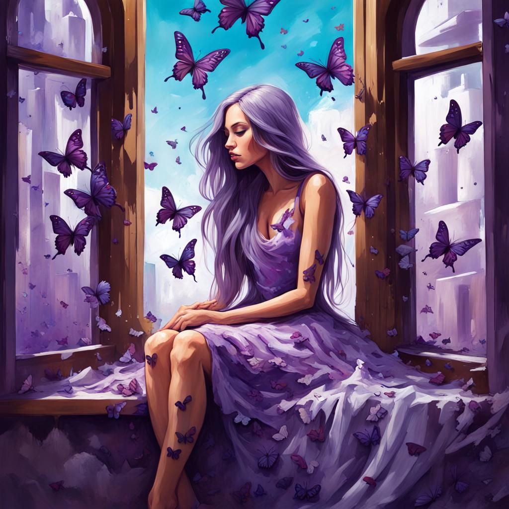 Girl with Butterflies: Graffiti Art Style