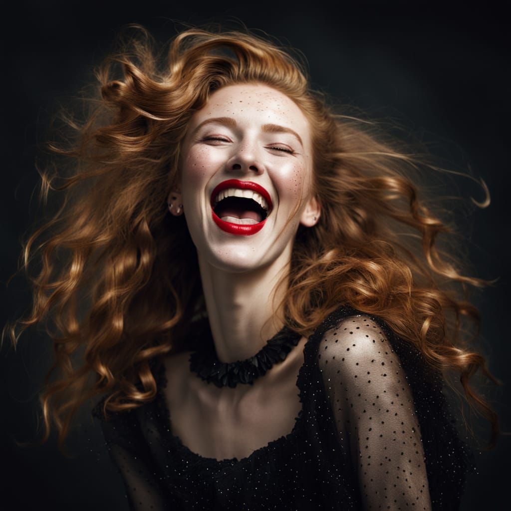 Fashion Photo Captures Joyful Woman with Extravagant Hair