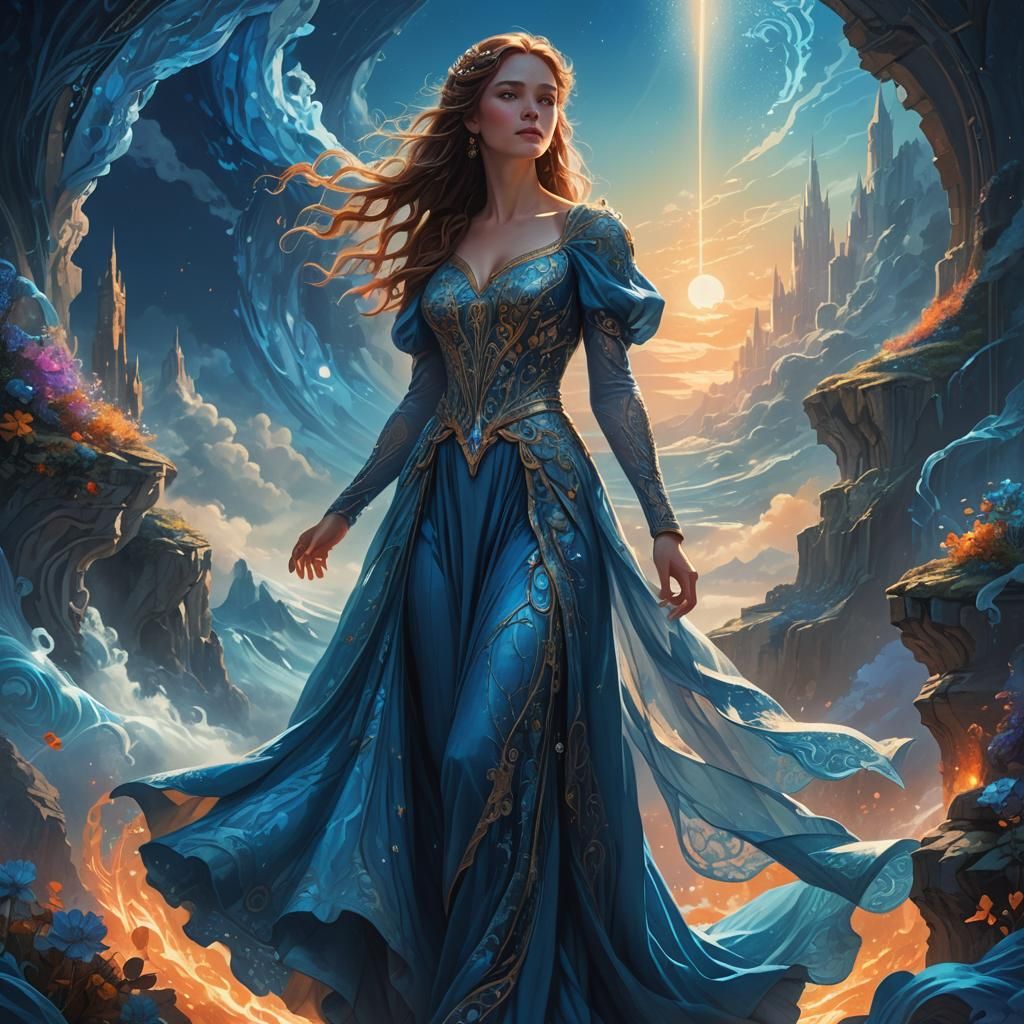 Woman in Blue Gown at World's Edge