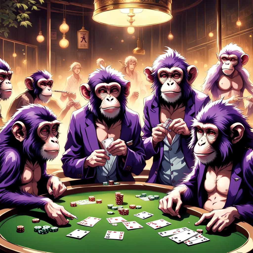 Monkeys Gambling and Smoking in Anime Style