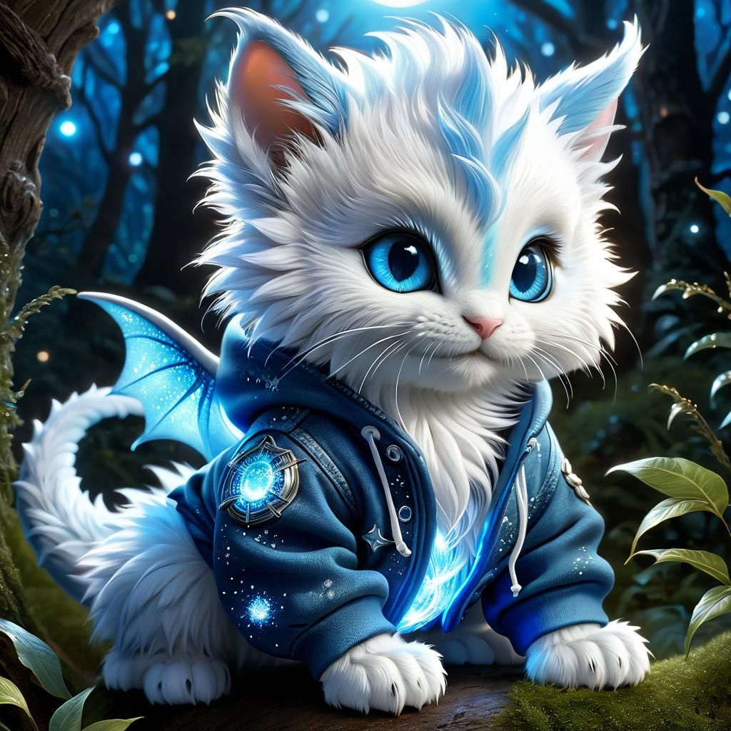 Adorable Dragon Kitten in Enchanted Forest