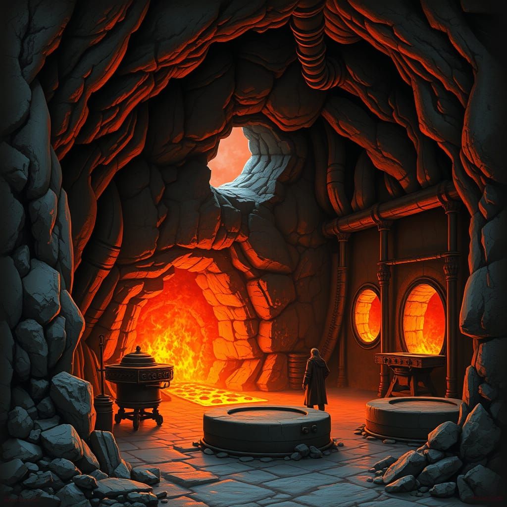 Molten Forge Beneath a Volcanic Crater