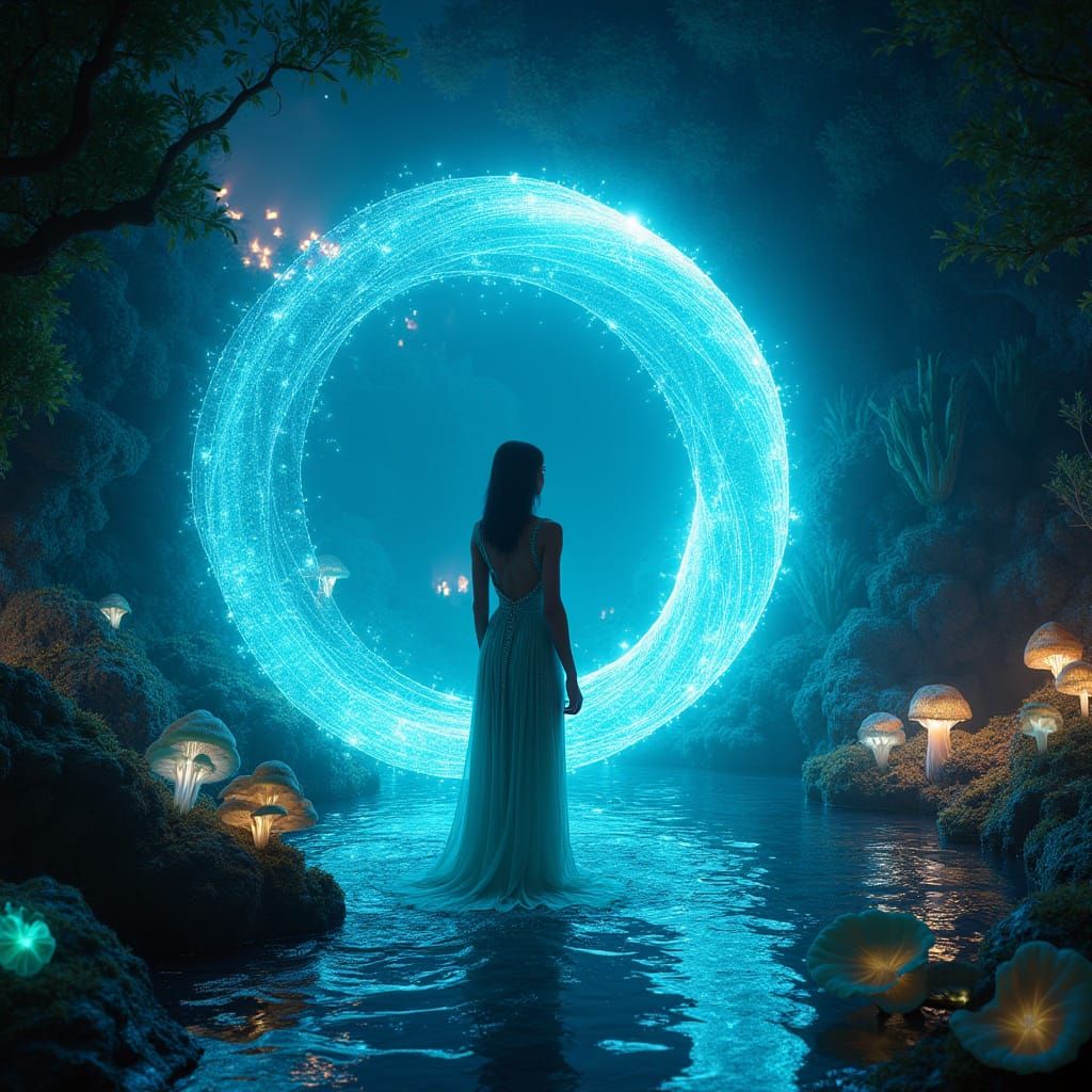 Bioluminescent Lagoon Portal in Digital Art Style