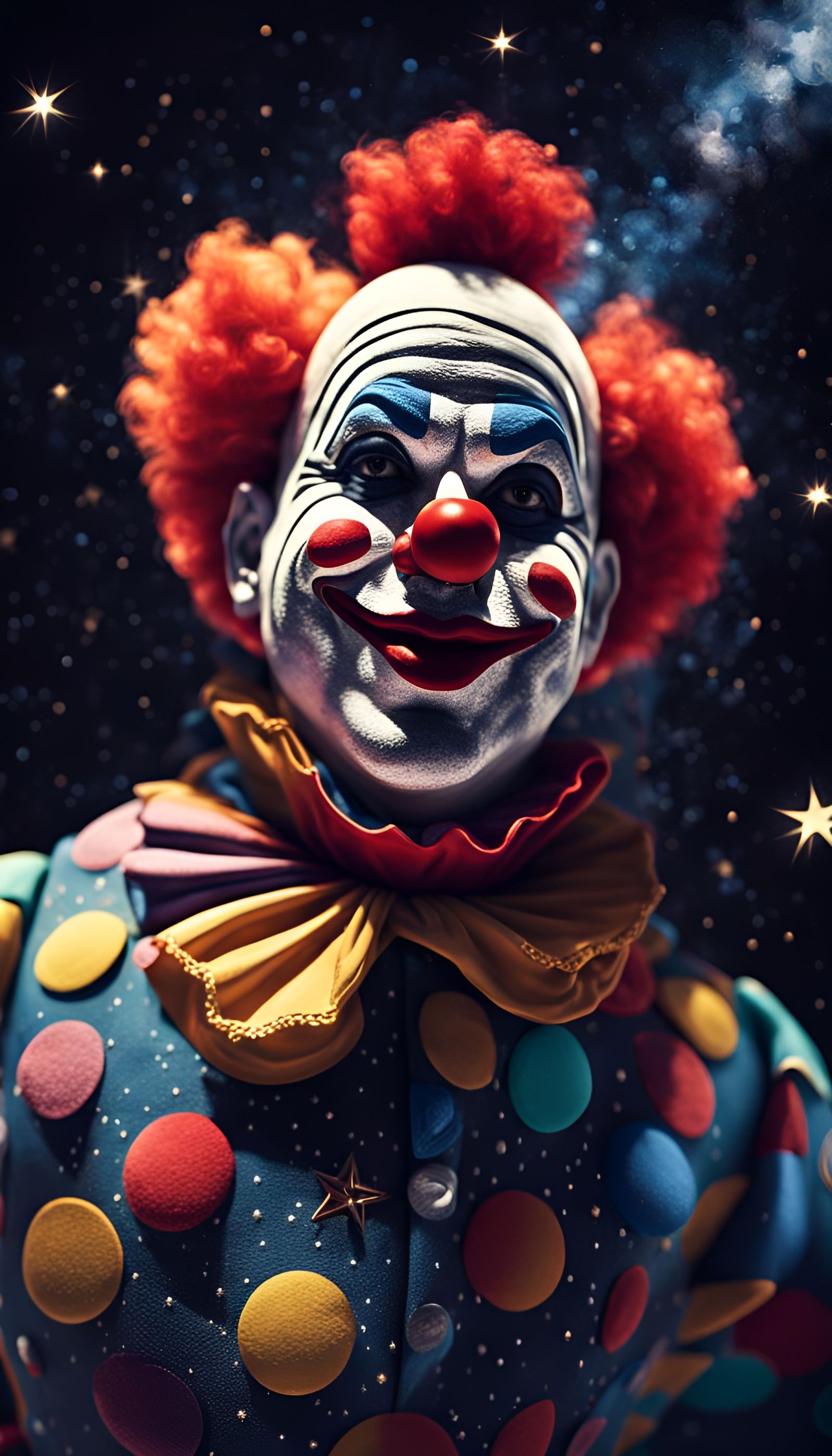 Mexican Clown Gliding Among the Stars in 8k