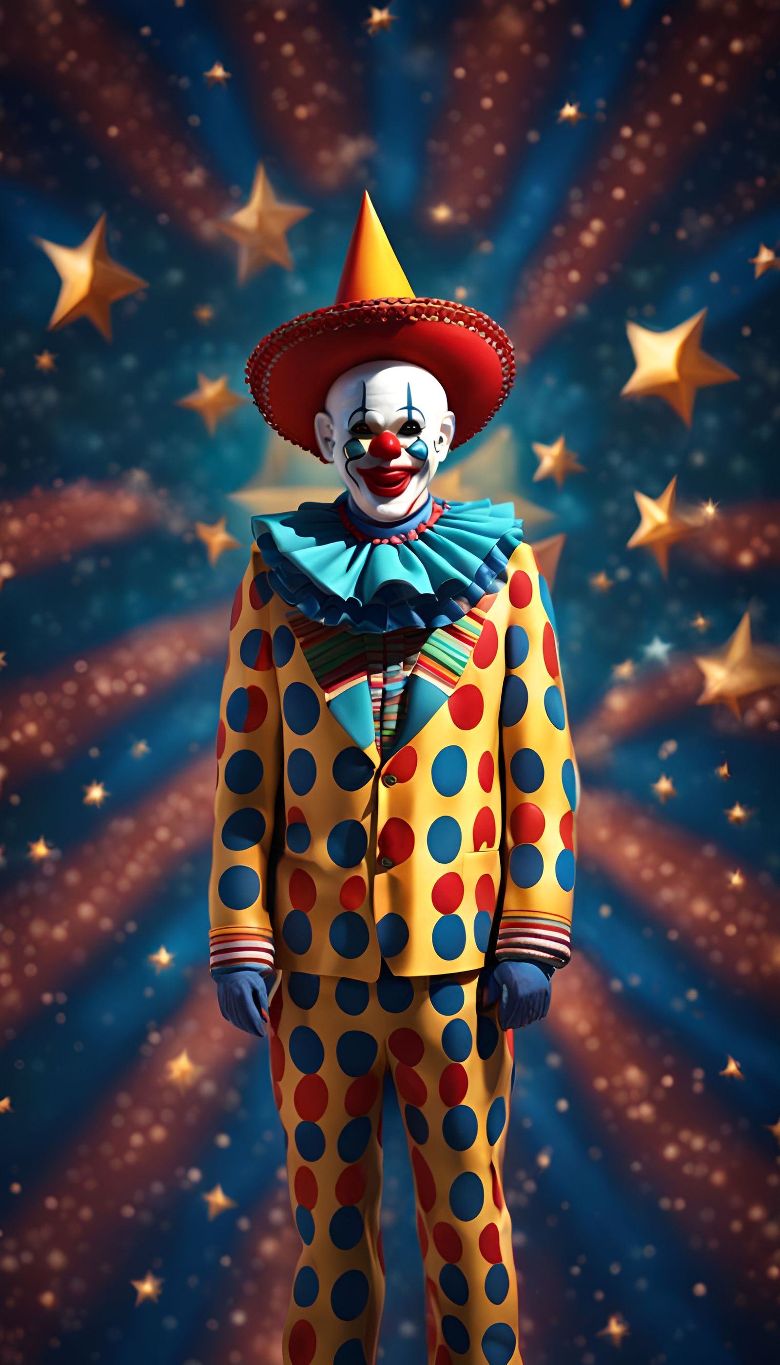 Vibrant Cosmic Clown in Ethereal Glow