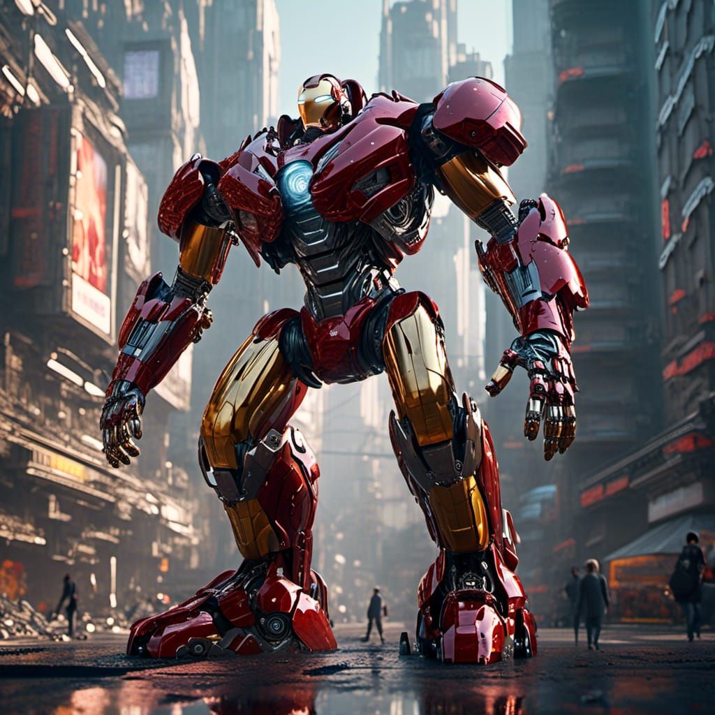 Iron Man with Intricate Mech Details in Sci-Fi Style