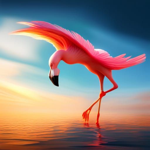 Fire Pink Flamingo: 3D Digital Art