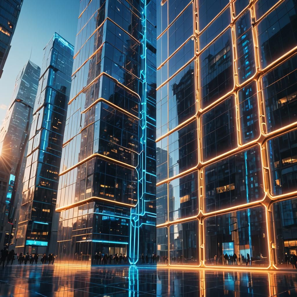 Futuristic AI Skyscraper in Vibrant Neon Style