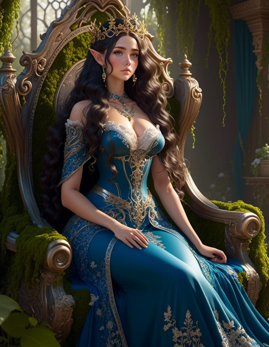 Elegant Freckled Queen on Overgrown Throne