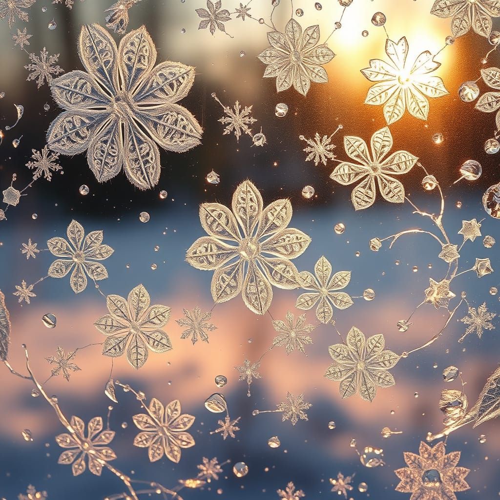 Frosted Windowpane Blooms in Golden Light