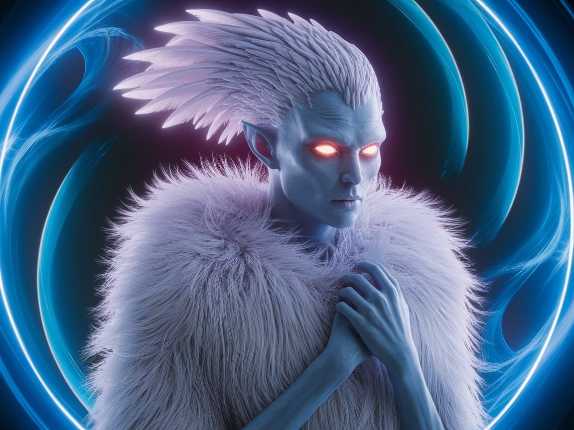 Mystical Figure in Vibrant Neon Blue