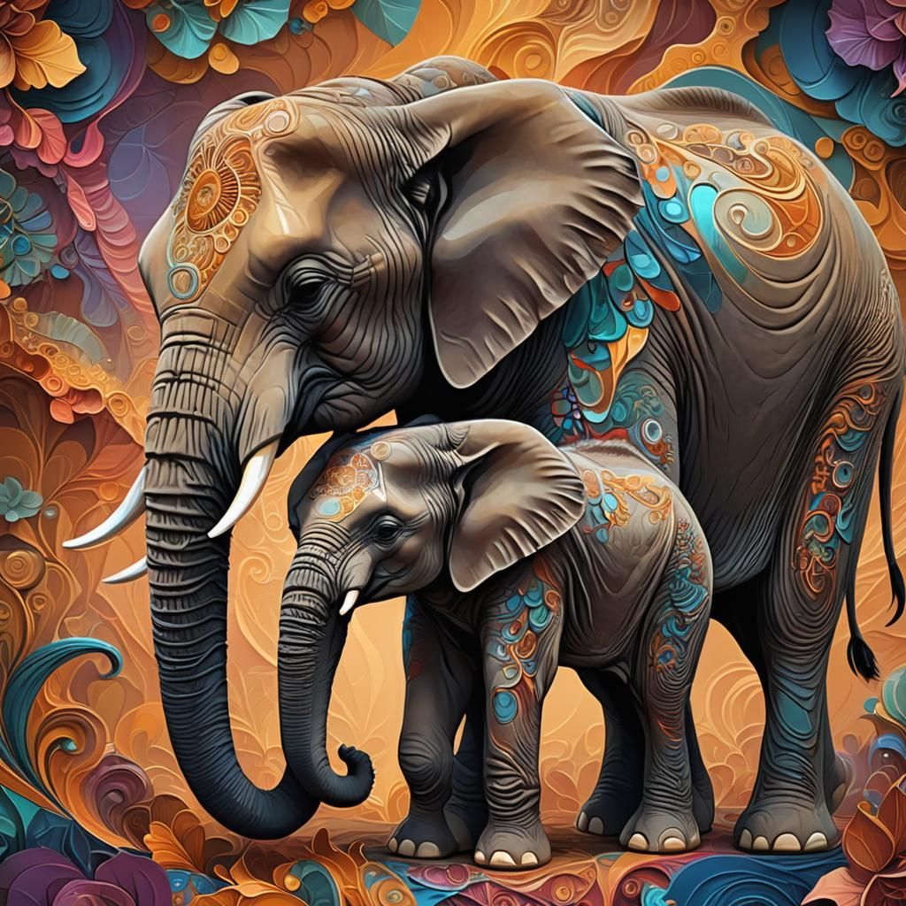 Mom and baby elephant