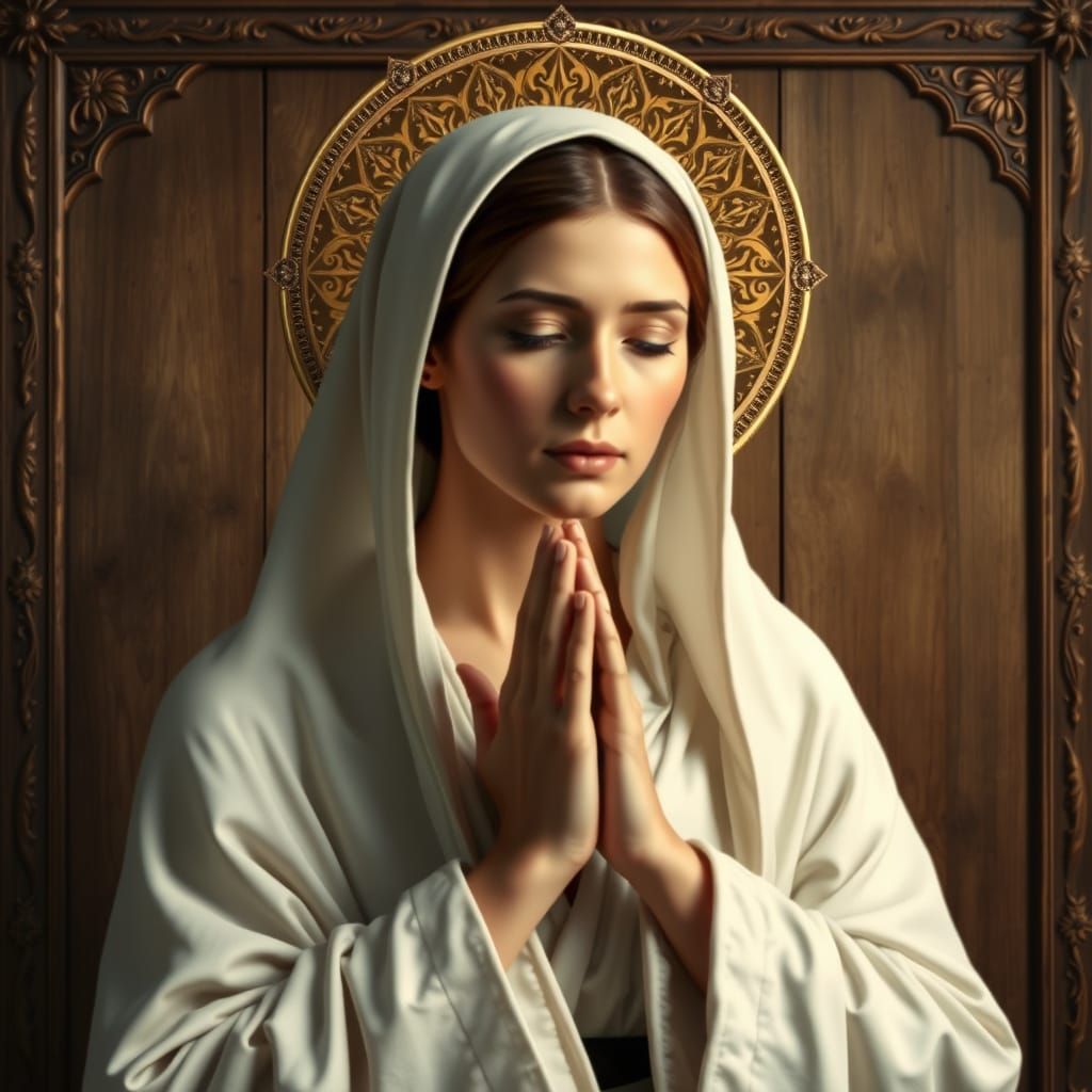 Woman in White Robes with Gold Halo