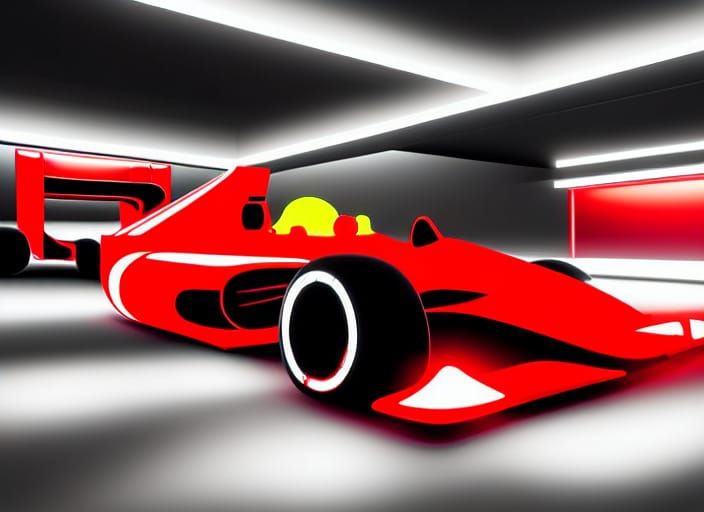 Formula 1 Car on Neon Tokyo Street, Anime Style