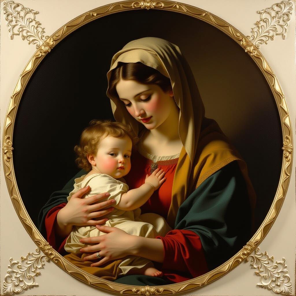 Tender Baroque Rococo Portrait of Mary and Child