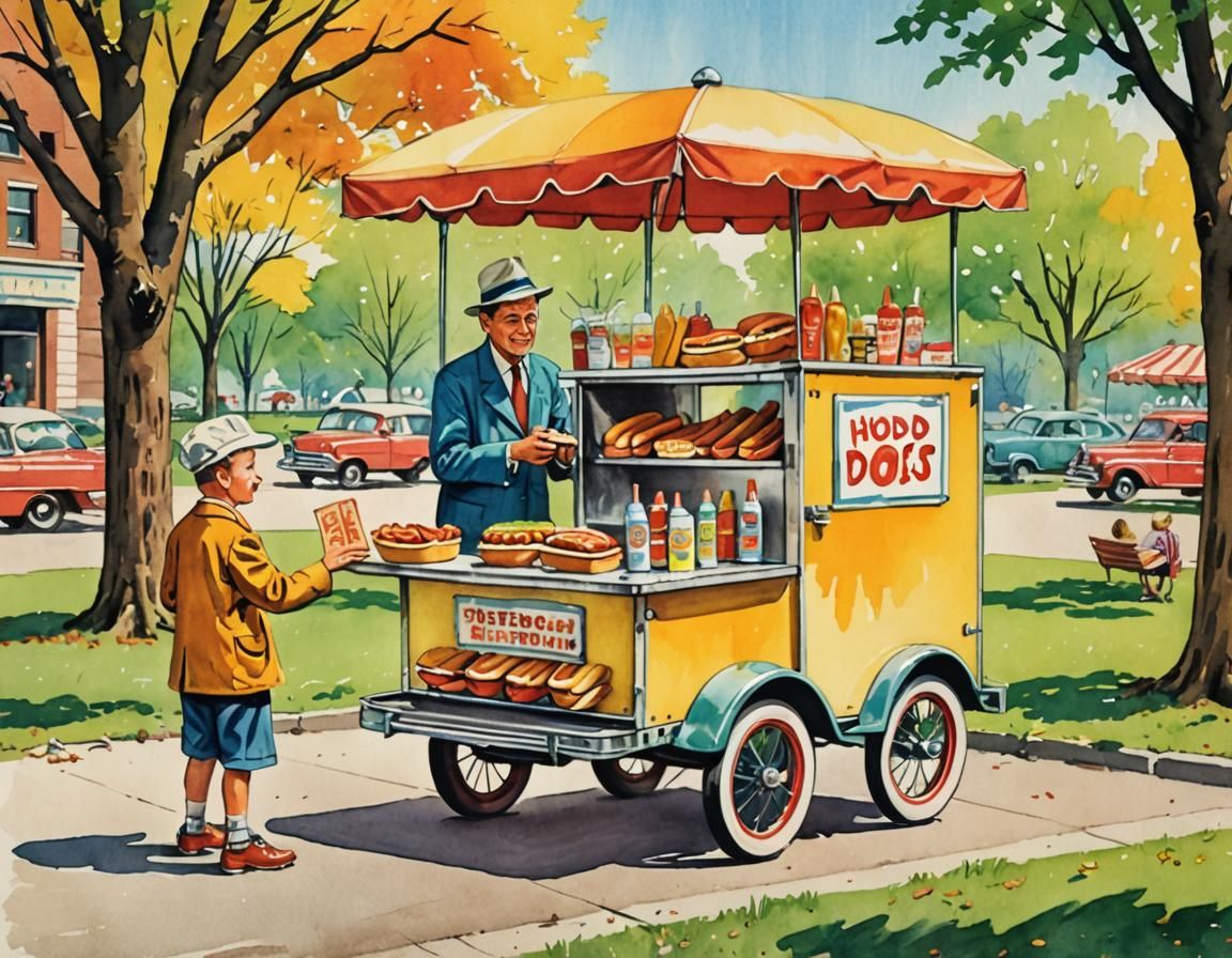 1950s Hot Dog Vendor in Pop Art Style