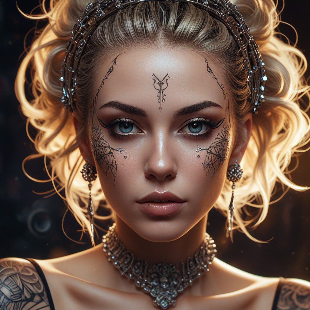 Glamour Punk Demi Goddess Portrait in Digital Painting Style