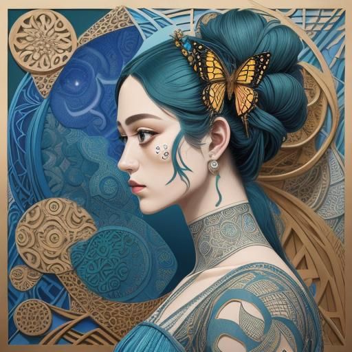 Surreal 3D Portrait in Cubist Style with Zentangle Patterns