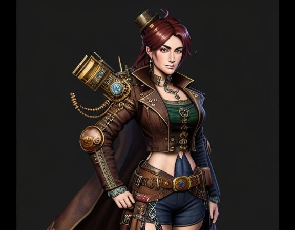 Steampunk Woman in 8-bit Style