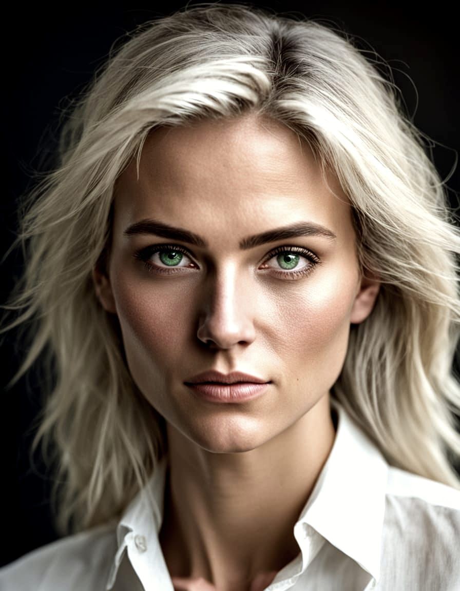 Platinum Blonde Woman Portrait in Studio Lighting