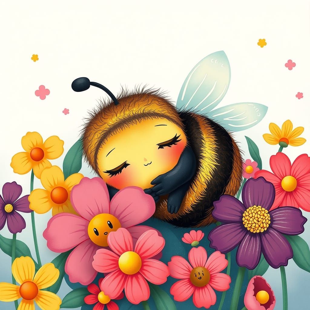 Charming Bee in Dreamland: A Cartoon Illustration