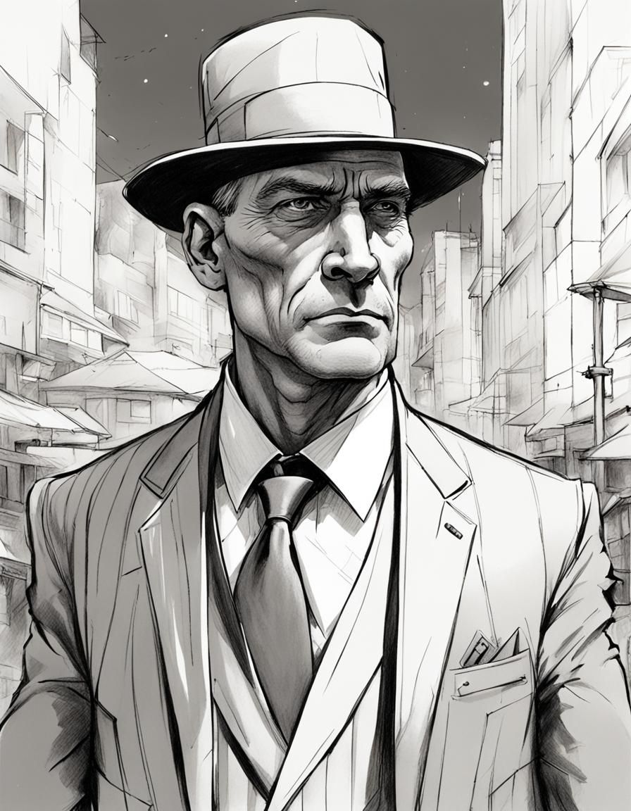 Middle-Aged Man in Suit, Enki Bilal Style