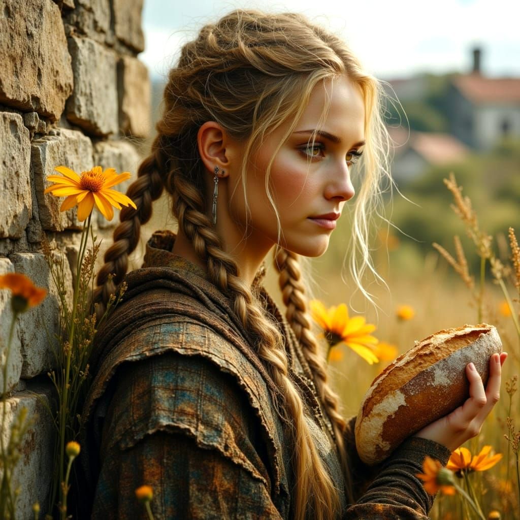 Viking Woman's Compassion: Hyperrealistic Portrait in Deep C...