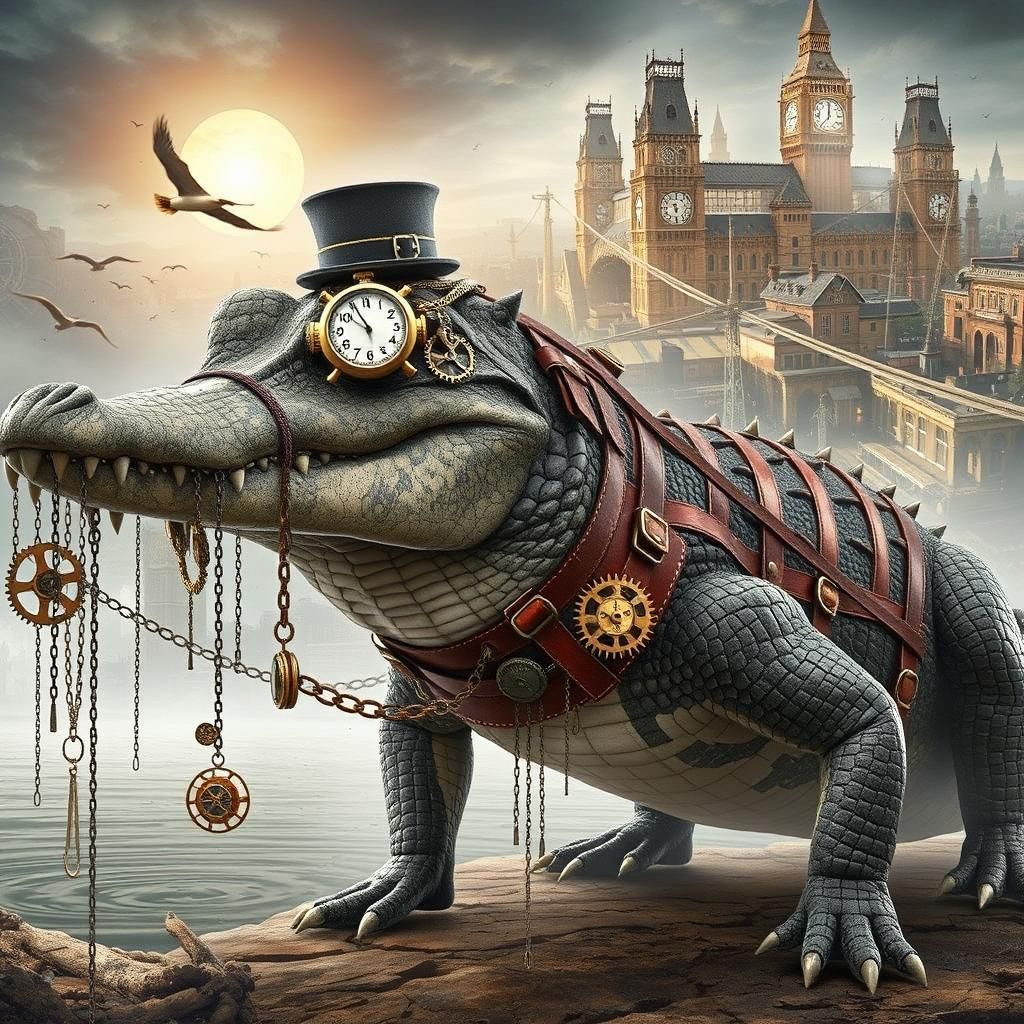 Steampunk Crocodile with Clock Tower Monocle