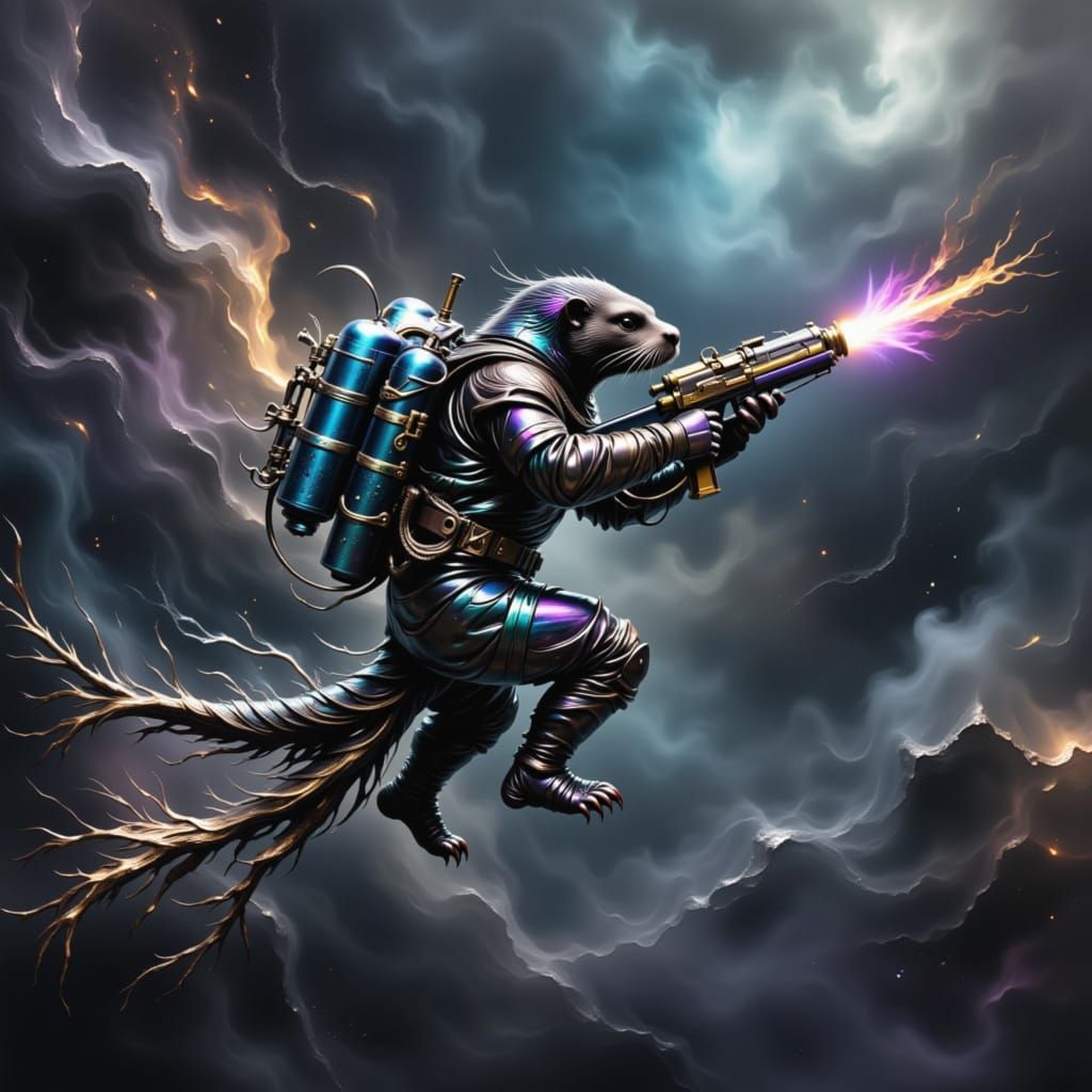 Otter Space Marine in Armor with Jetpack and Laser Rifle