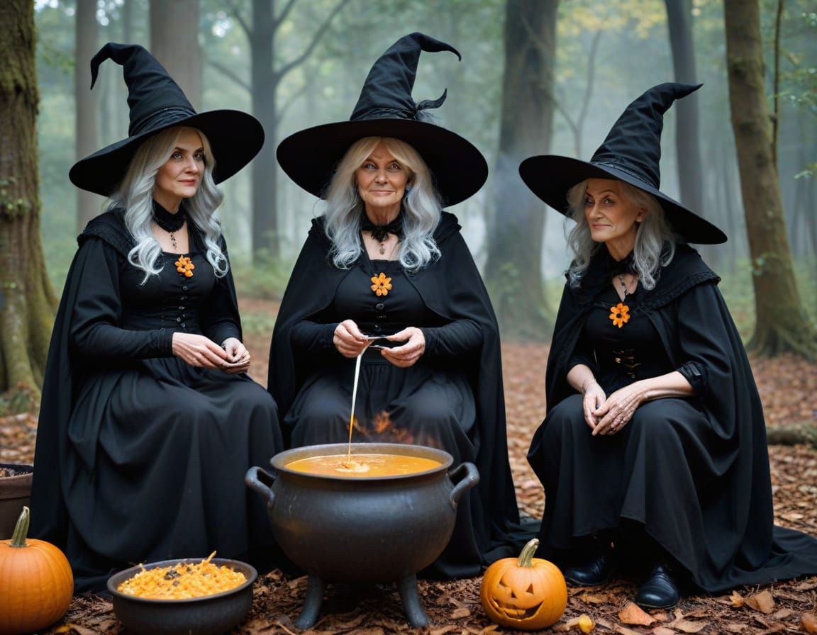 Discworld Witches Meeting Over Pumpkin Soup