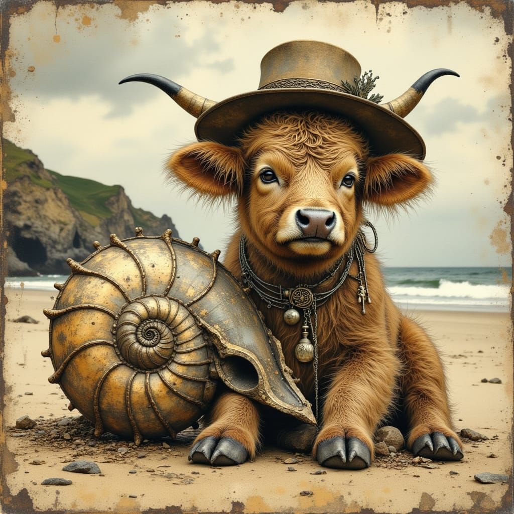Steampunk baby Highland cow