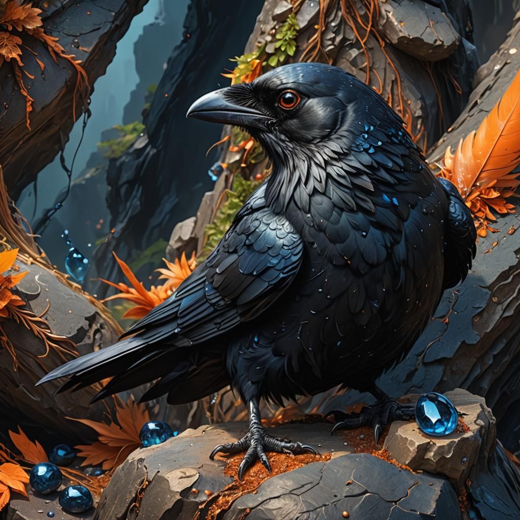 Crow on Carved Rock: Fantasy Matte Painting