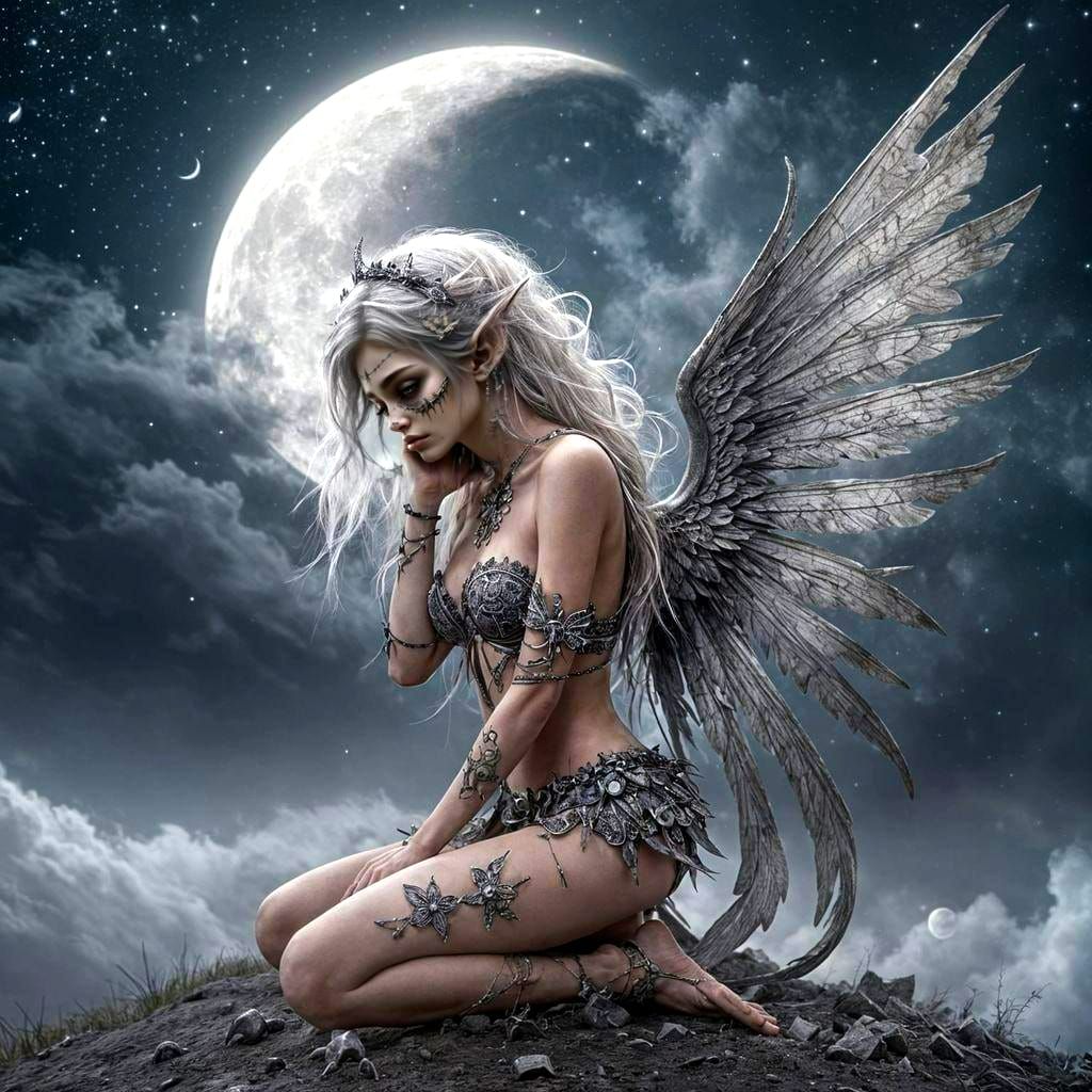 Dark Fairy on Crescent Skull Moon