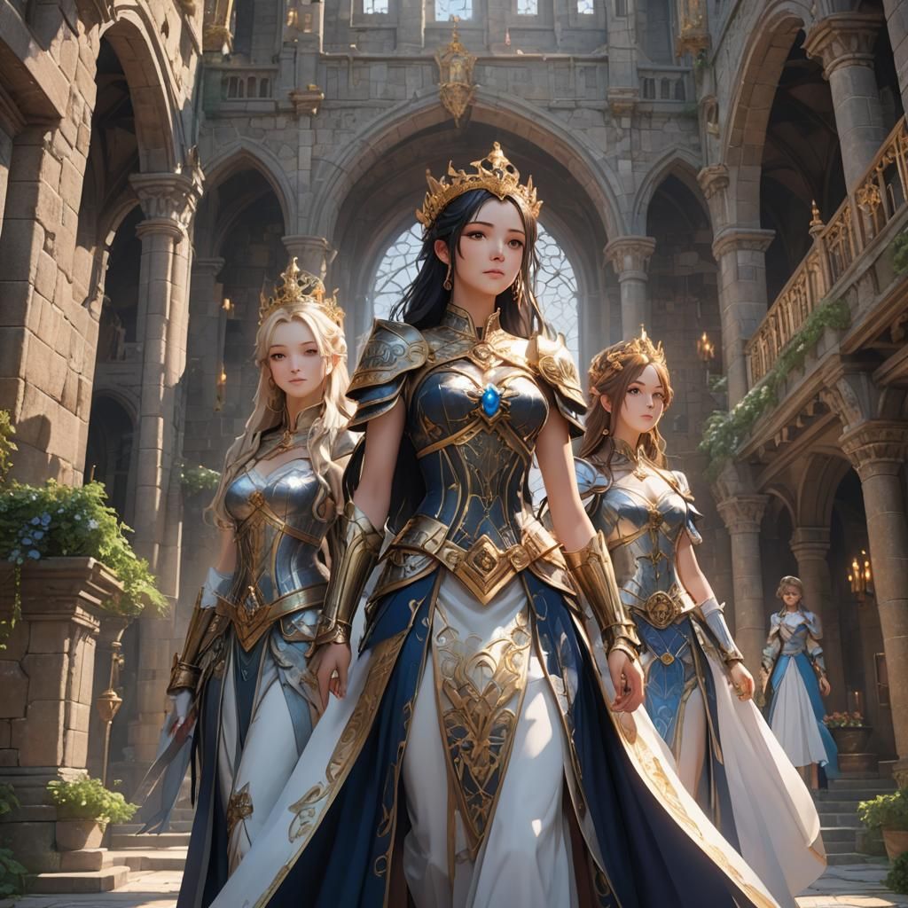Gorgeous Goddesses in a Detailed 3D Anime Castle