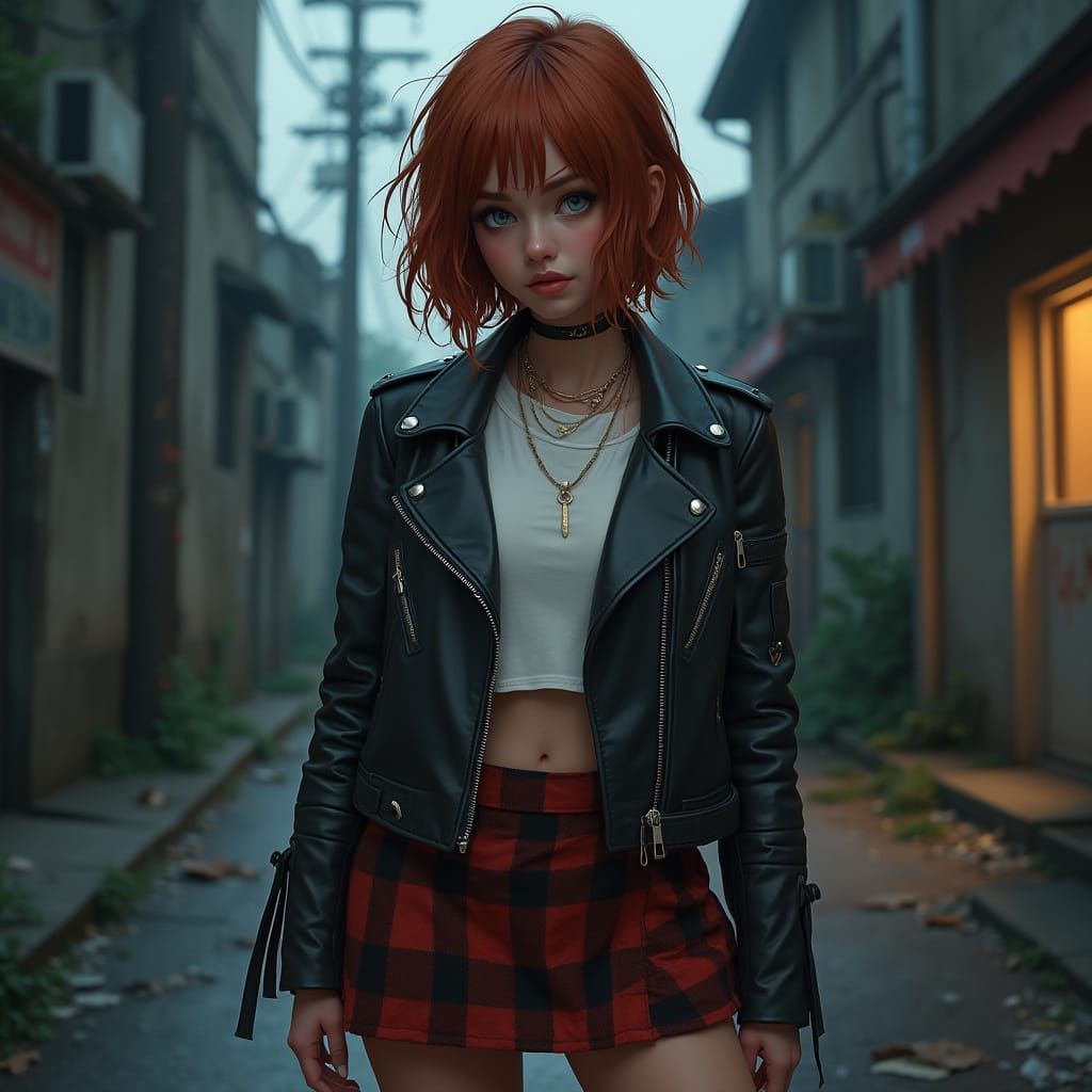 Hyper-Realistic Portrait of Young Woman in Punk Style