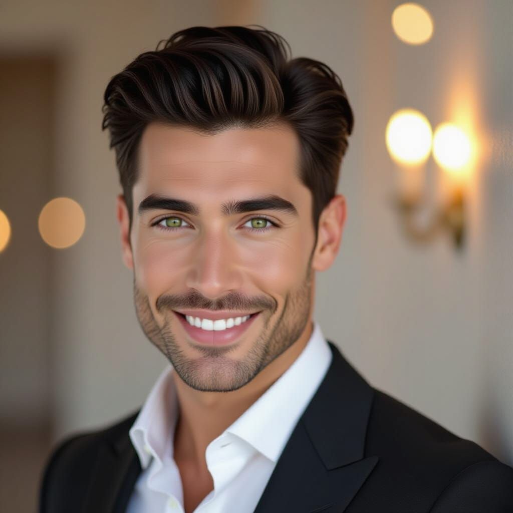 Attractive Man with Black Hair and Green Eyes