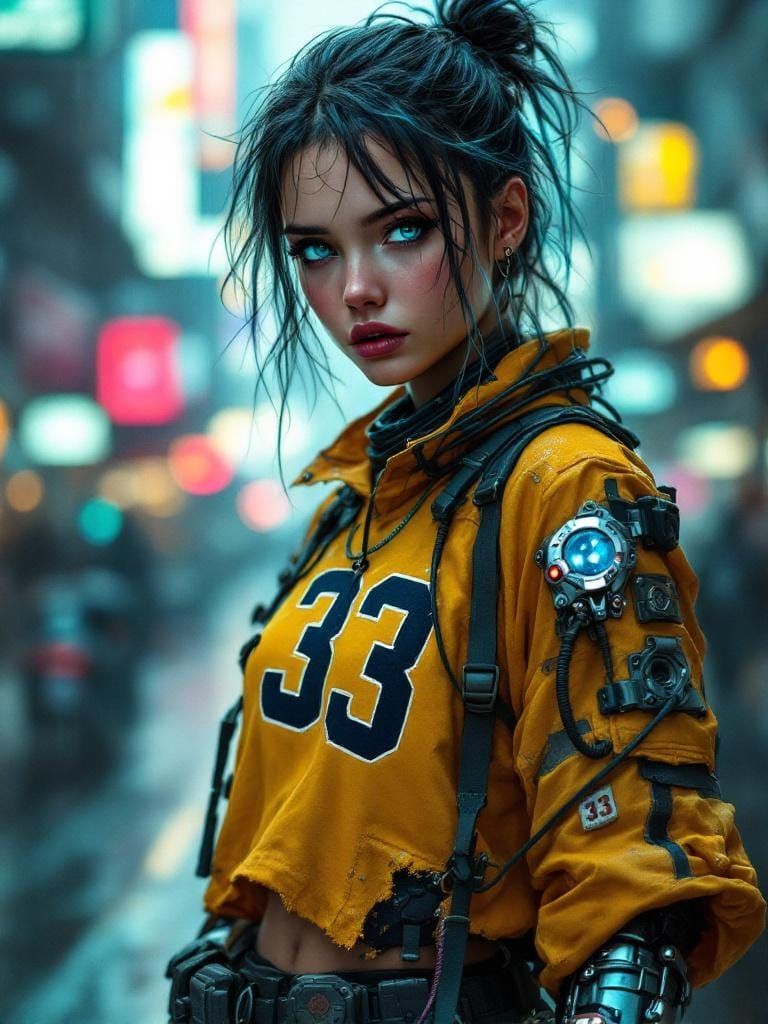 Dystopian Street Rebel Portrait in Cyberpunk Style