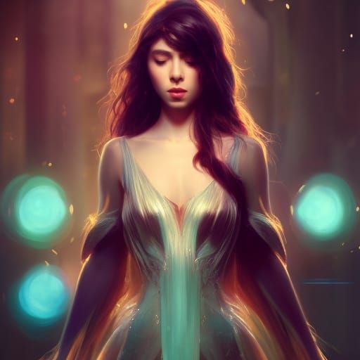 Gemstone Sorceress with Neon Magic, Digital Art