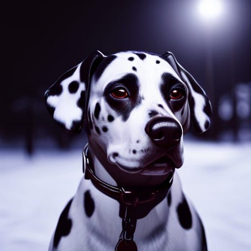 Cyberpunk Dalmatian Dog in Snowy Paris