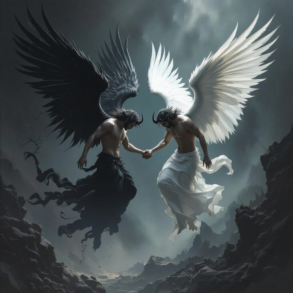 Fallen Angels Descending into Underworld in Dark Fantasy Sty...