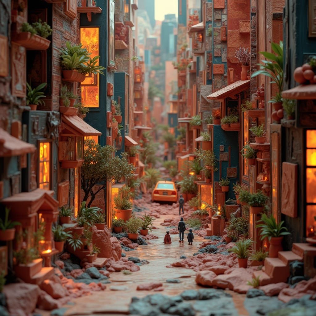 Futuristic Clay Metropolis Diorama at Twilight