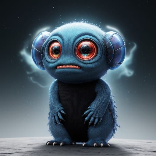 Bizarre Alien Creature with Pleading Eyes in a Vibrant, Cine...